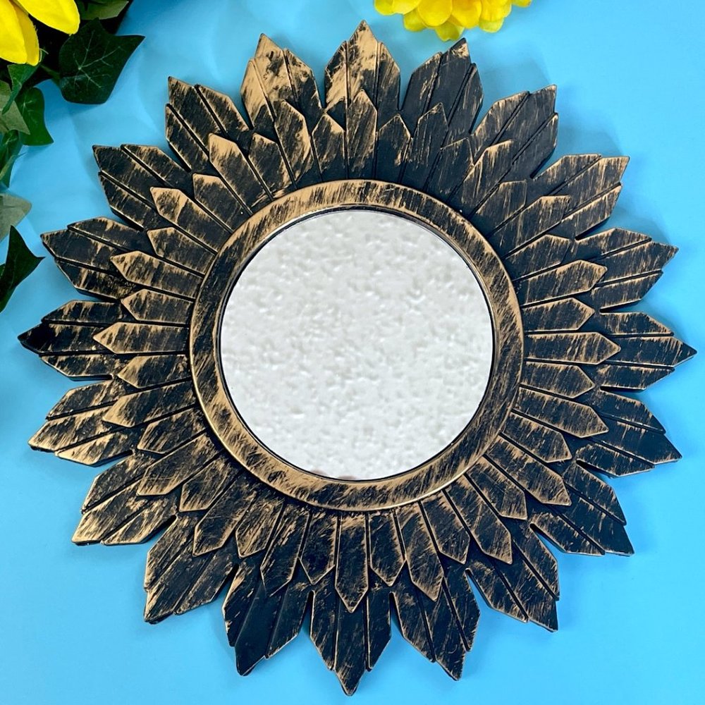 Rustic Decorative Mirror Antique Look Brushed Gold Finish Home Wall Decor
